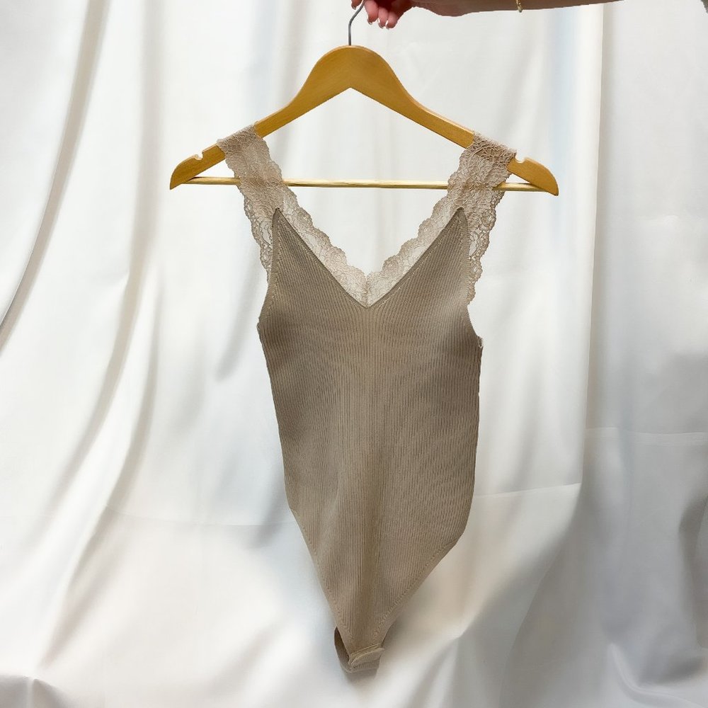 Lace Trimmed Bodysuit - Mocha